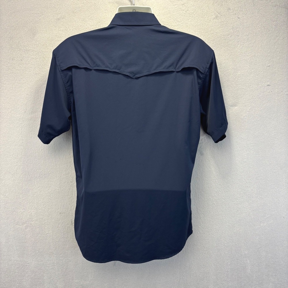 Poncho Del Mar Pearl Snap Western Shirt Mens Medium M Navy Blue Short Sleeve - Picture 5 of 13